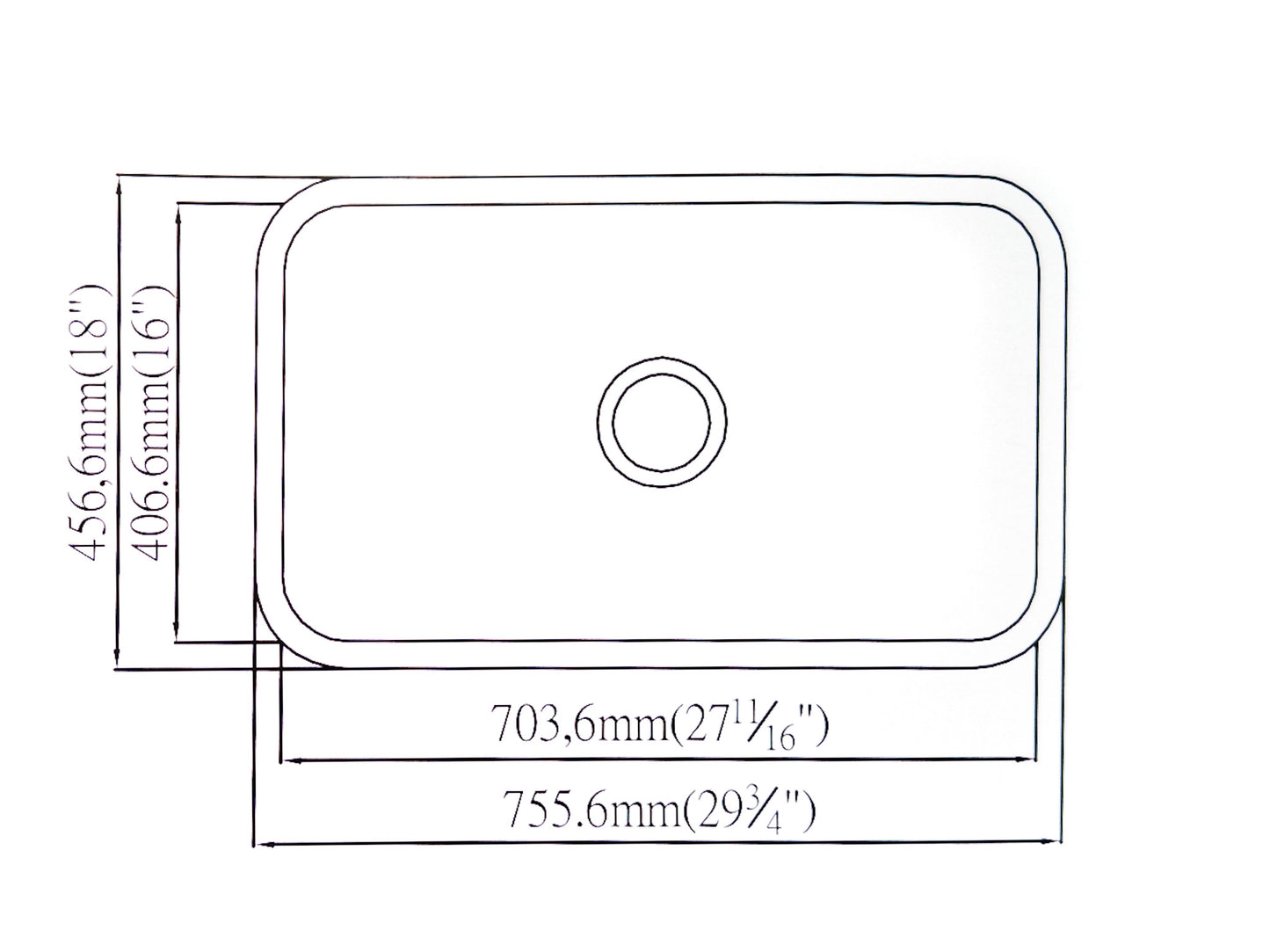 Single Long Undermount Sink - 18 G Stainless Steel